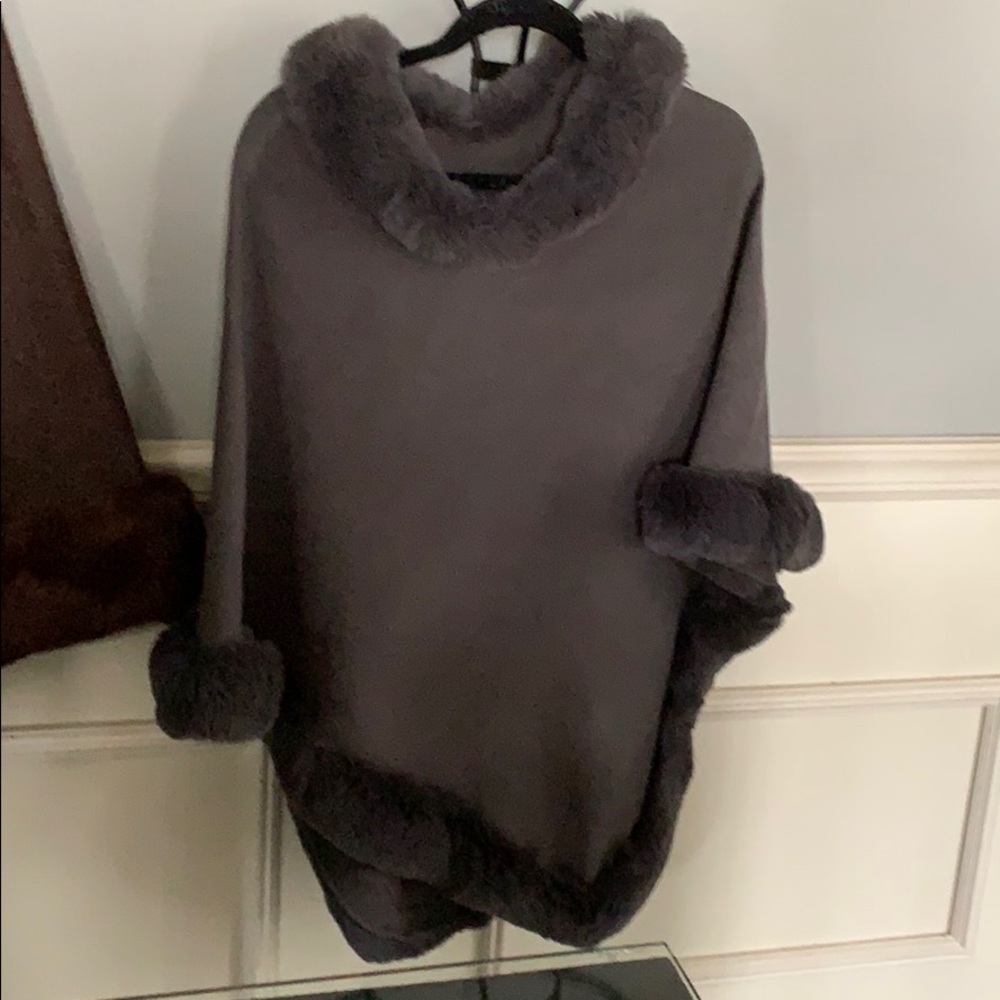 Faux fur poncho
